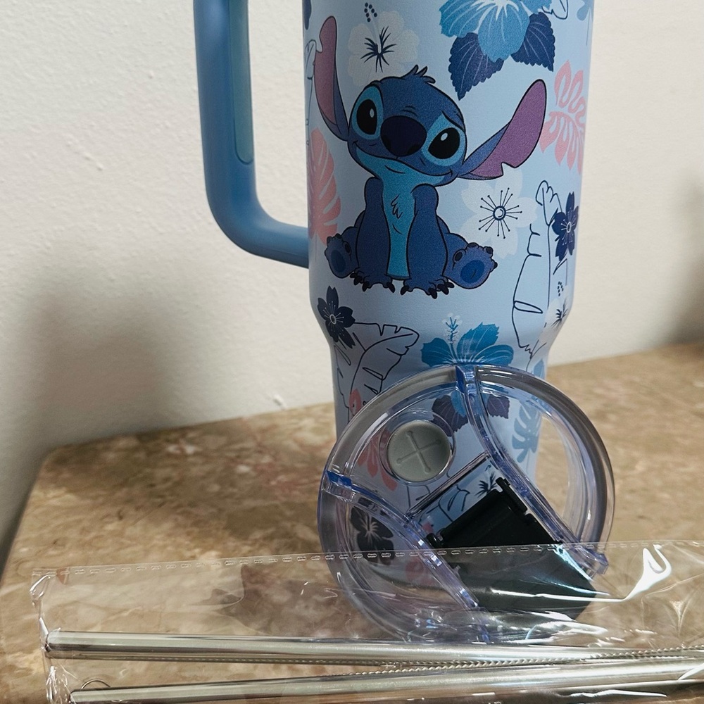 Blue Stitch Tumbler with Straw